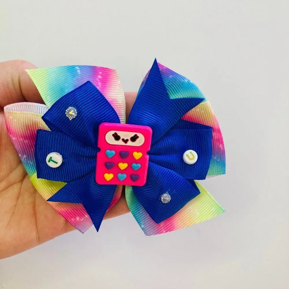 BACK to SCHOOL Hair Bow Clips, Tie Dye Grosgrain Ribbons HairBow Handmade NEW